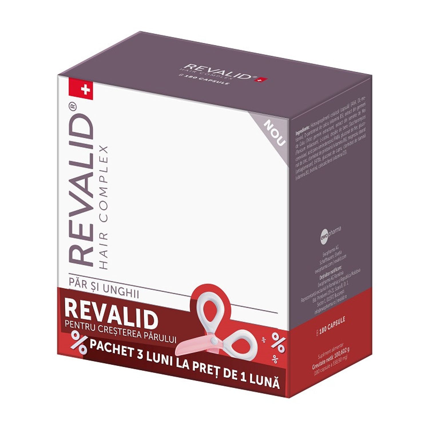 Supliment alimentar Revalid hair complex, 180 capsule, Ewopharma fotografia produsului
