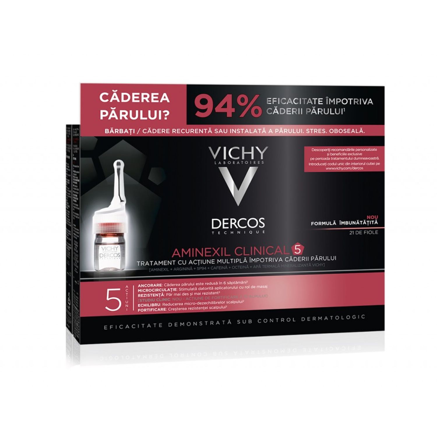 Tratament impotriva caderii parului pentru barbati Vichy Dercos Aminexil Clinical, 21 Fiole fotografia produsului
