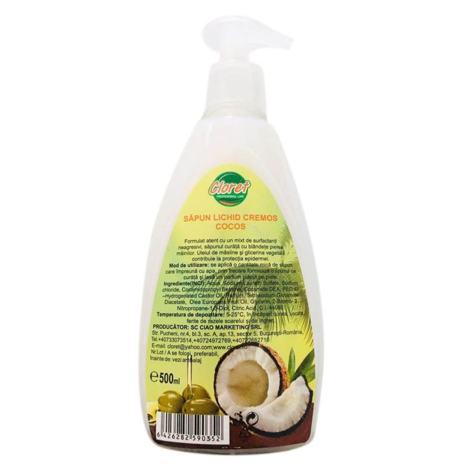 Cloret Sapun Lichid Cremos Cocos Fresh 500 ml fotografia produsului View 3 L