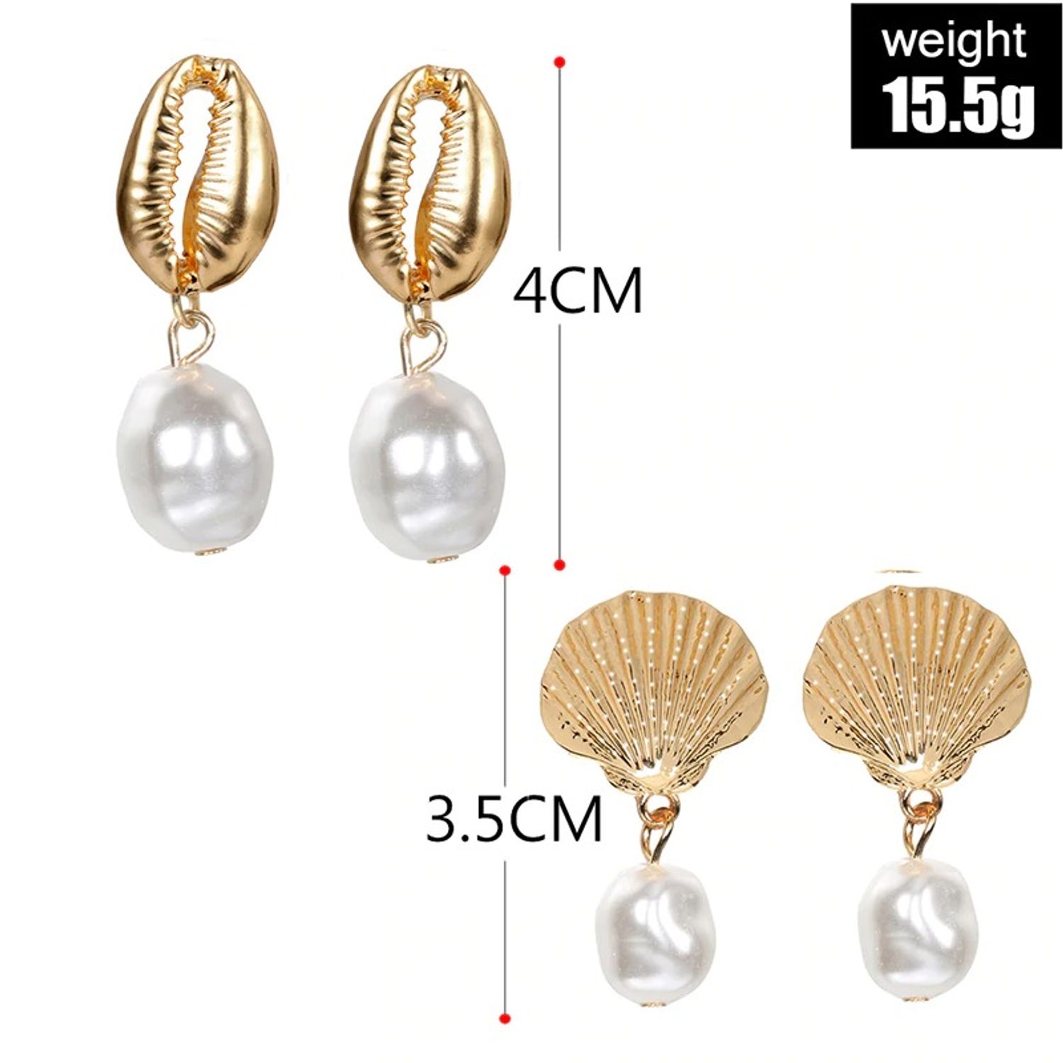 Set Cercei aurii, forma de scoici, cu perle, Hardis C22 fotografia produsului View 4 L