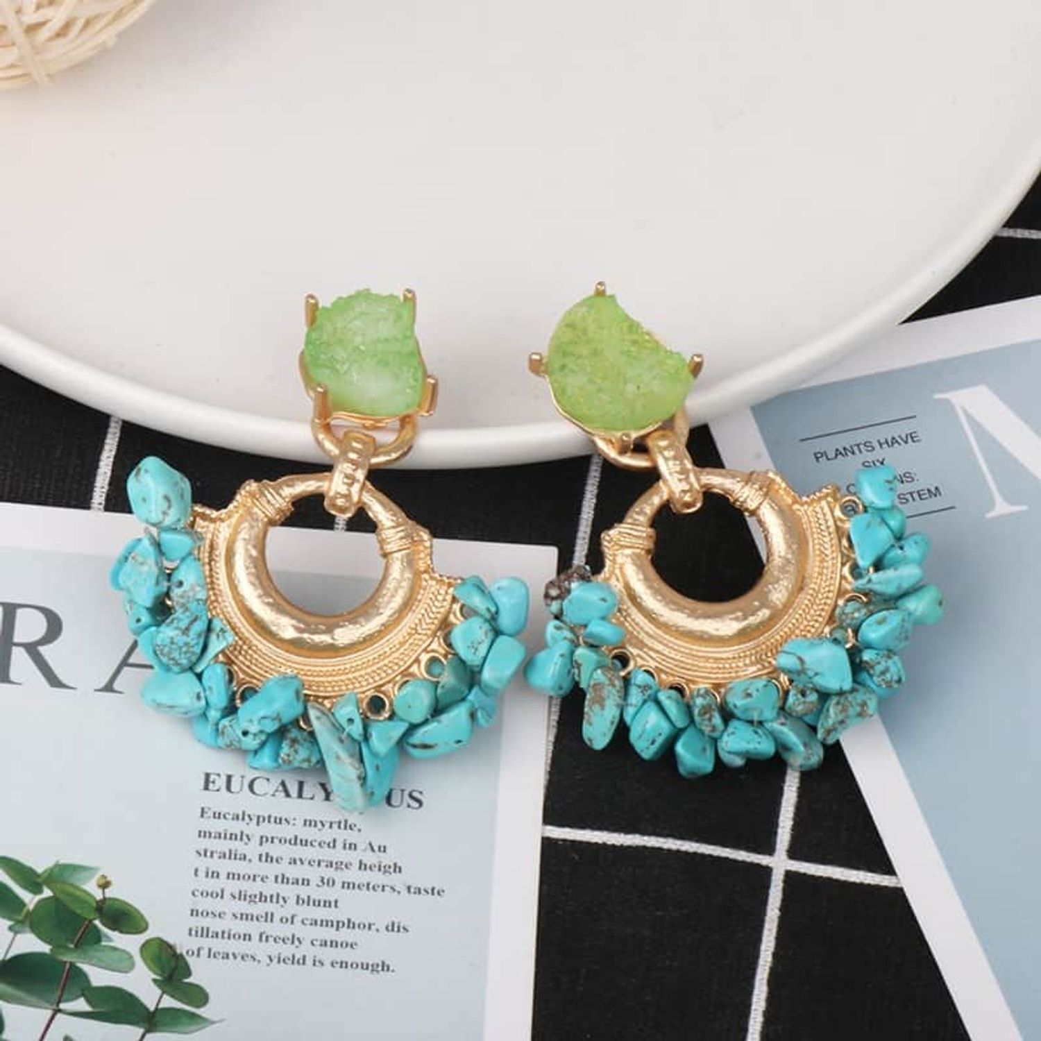 Cercei aurii, cu pietre turquoise, Eiro C1 OUT fotografia produsului View 3 L