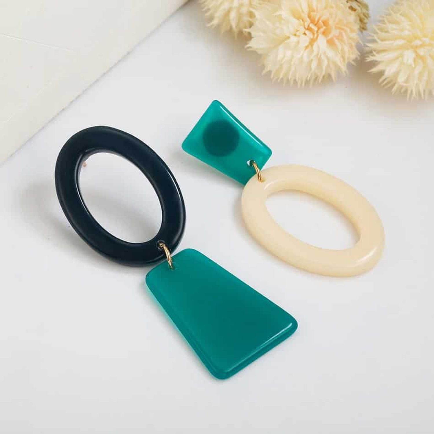 Cercei asimetrici, forme geometrice, turquoise, Maude C9 OUT fotografia produsului View 5 L