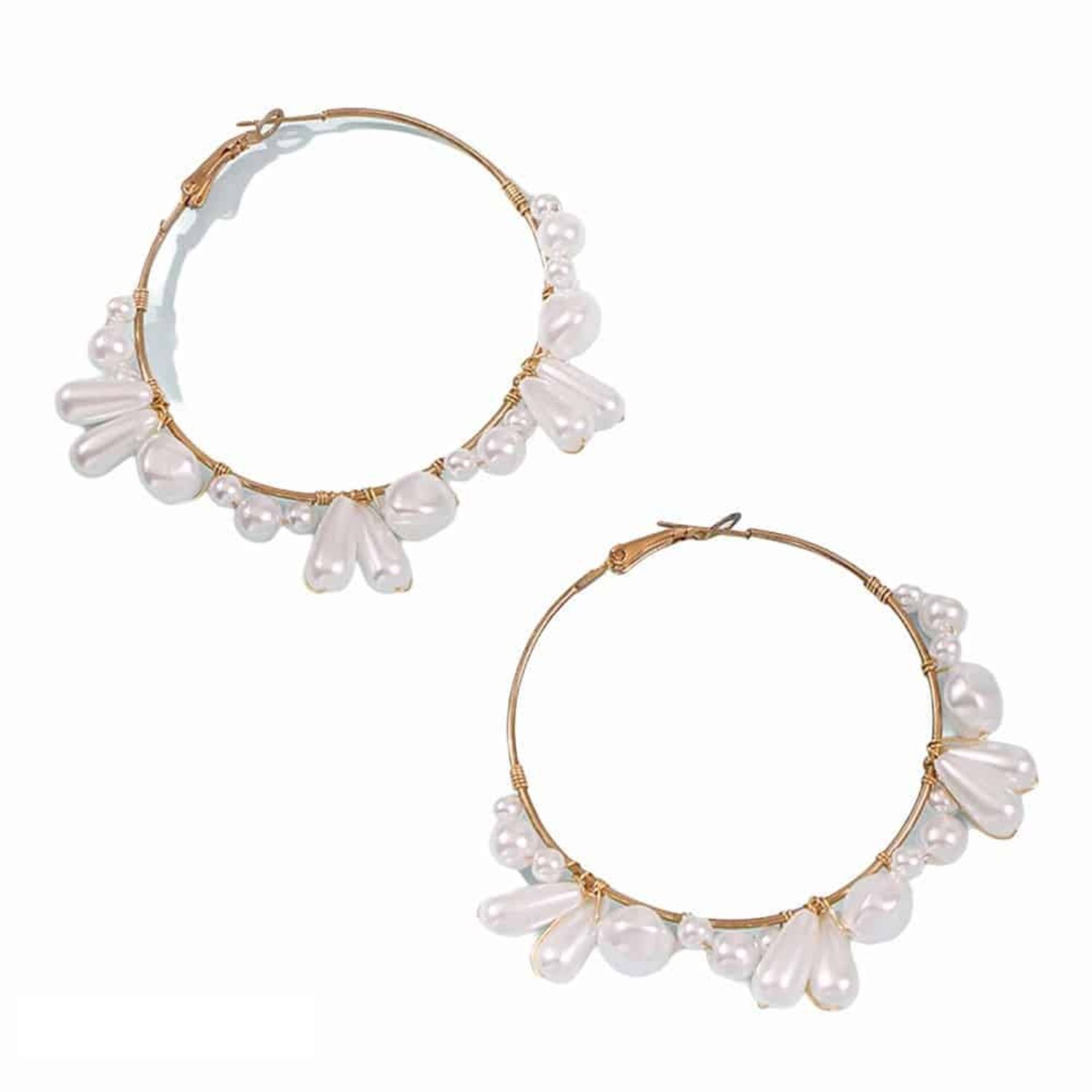Cercei hoop, aurii, cu perle, Medeia C9 fotografia produsului View 3 L