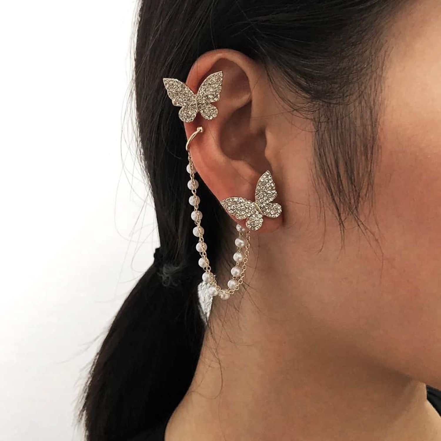 Cercei ear cuff, fluture, aurii, cu perle, Maygritt C9 fotografia produsului