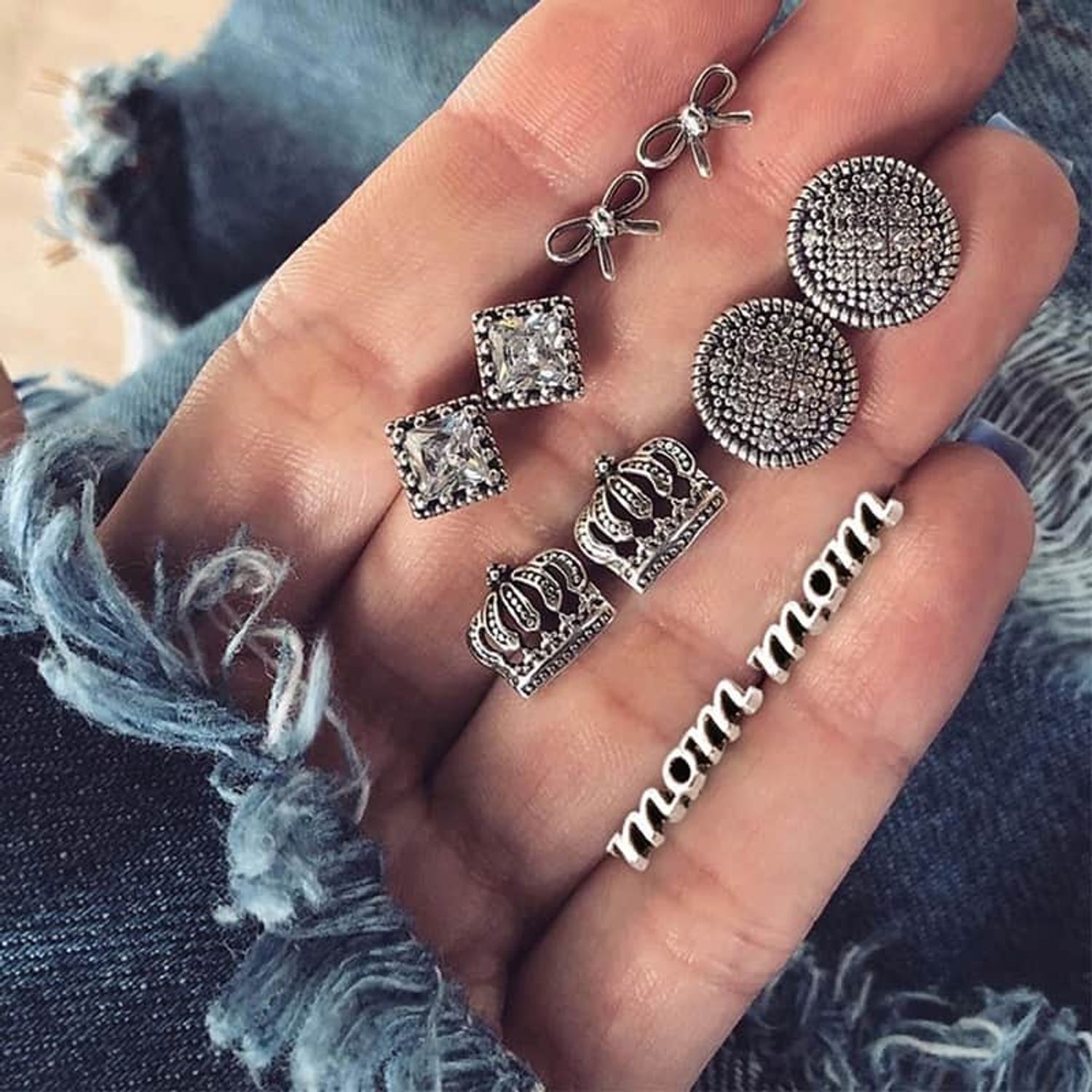 Set cercei, argintii, cu pietre, Monalise C9 fotografia produsului