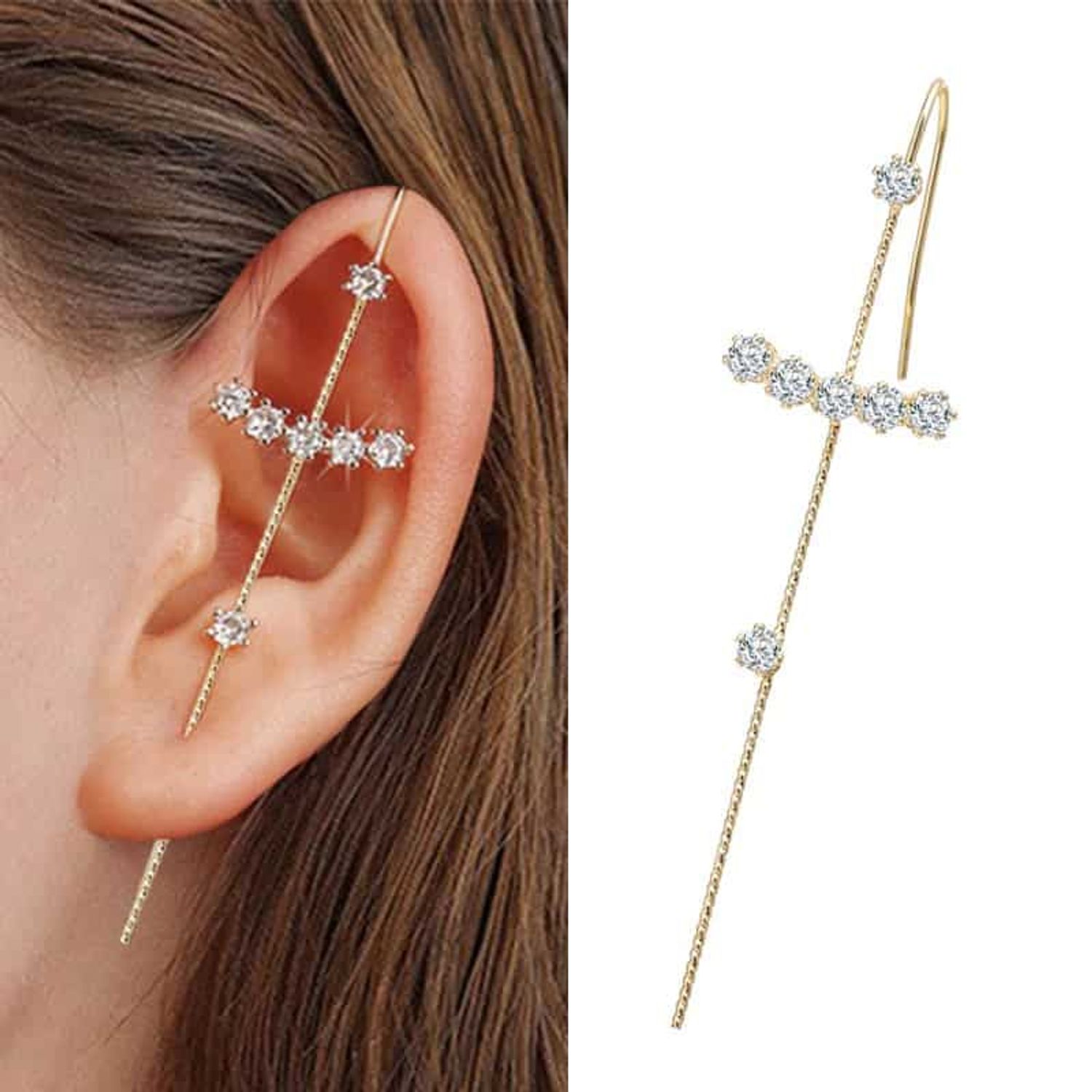 Cercel ear cuff, auriu, cu pietre, Monsine C21 fotografia produsului