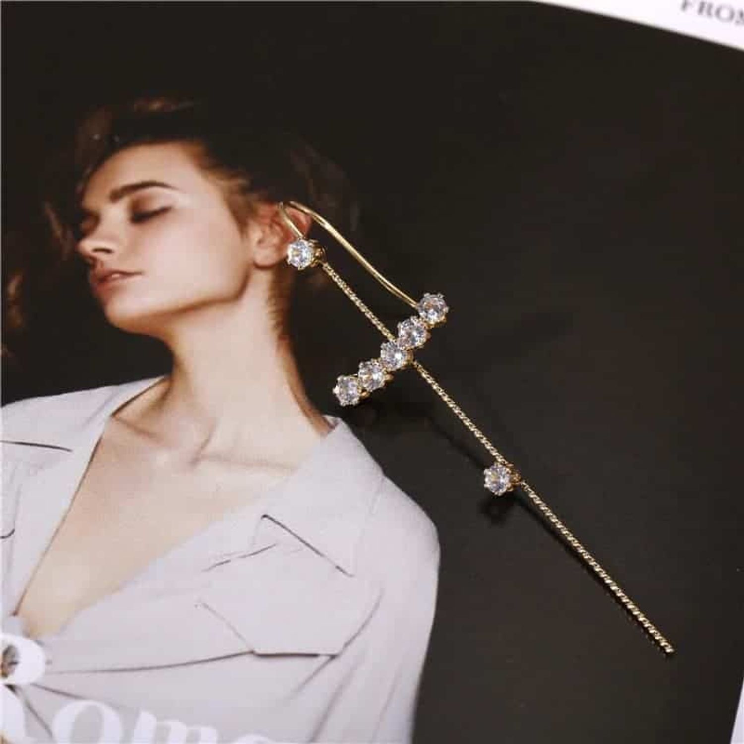Cercel ear cuff, auriu, cu pietre, Monsine C21 fotografia produsului View 2 L