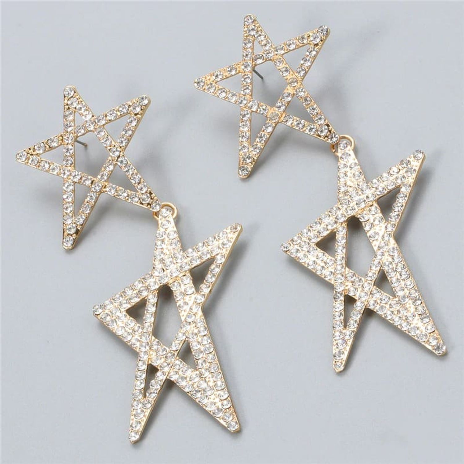 Cercei aurii, forma de stea, cu pietre, Nastasia C13 fotografia produsului View 2 L