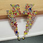 Cercei aurii, forma de fulger, cu pietre multicolore, Ricke C7 fotografia produsului View 3 S