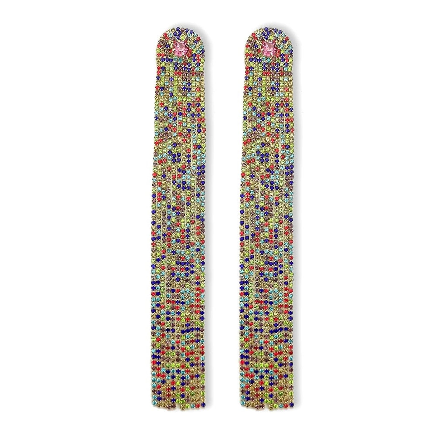 Cercei aurii, lungi, cu pietre multicolore, Rickarda C6 fotografia produsului