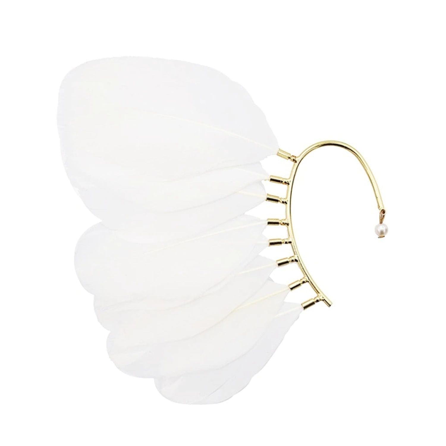 Cercel ear cuff, auriu, cu pene albe, Robina C2 fotografia produsului