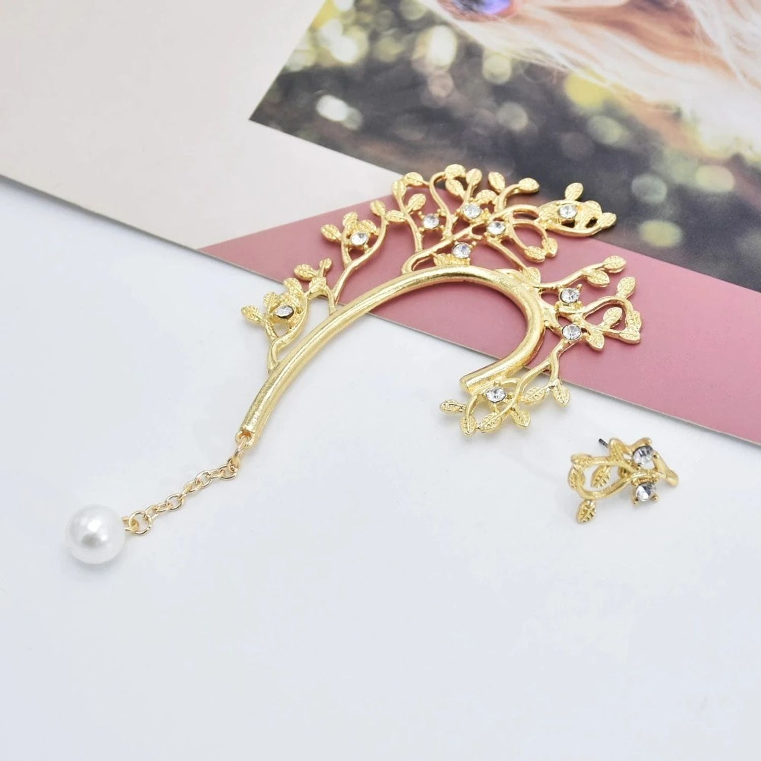 Cercei ear cuff, aurii, cu crengute, Robertine C2 fotografia produsului View 3 L