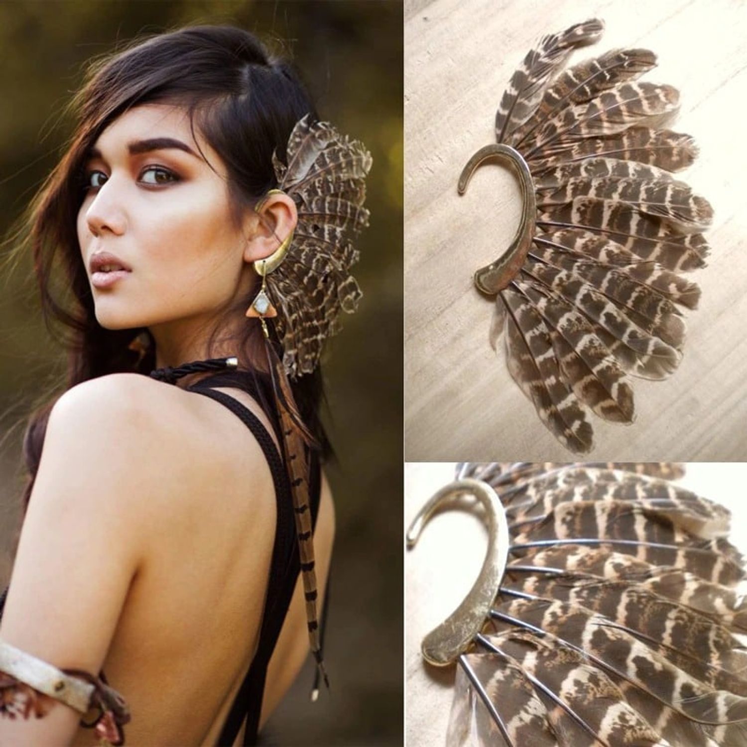 Cercel ear cuff, auriu, cu pene, Ritu C25 fotografia produsului