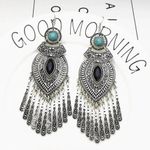 Cercei argintii, lungi, stil boho, cu pietre, Rinnie C4 fotografia produsului View 3 S
