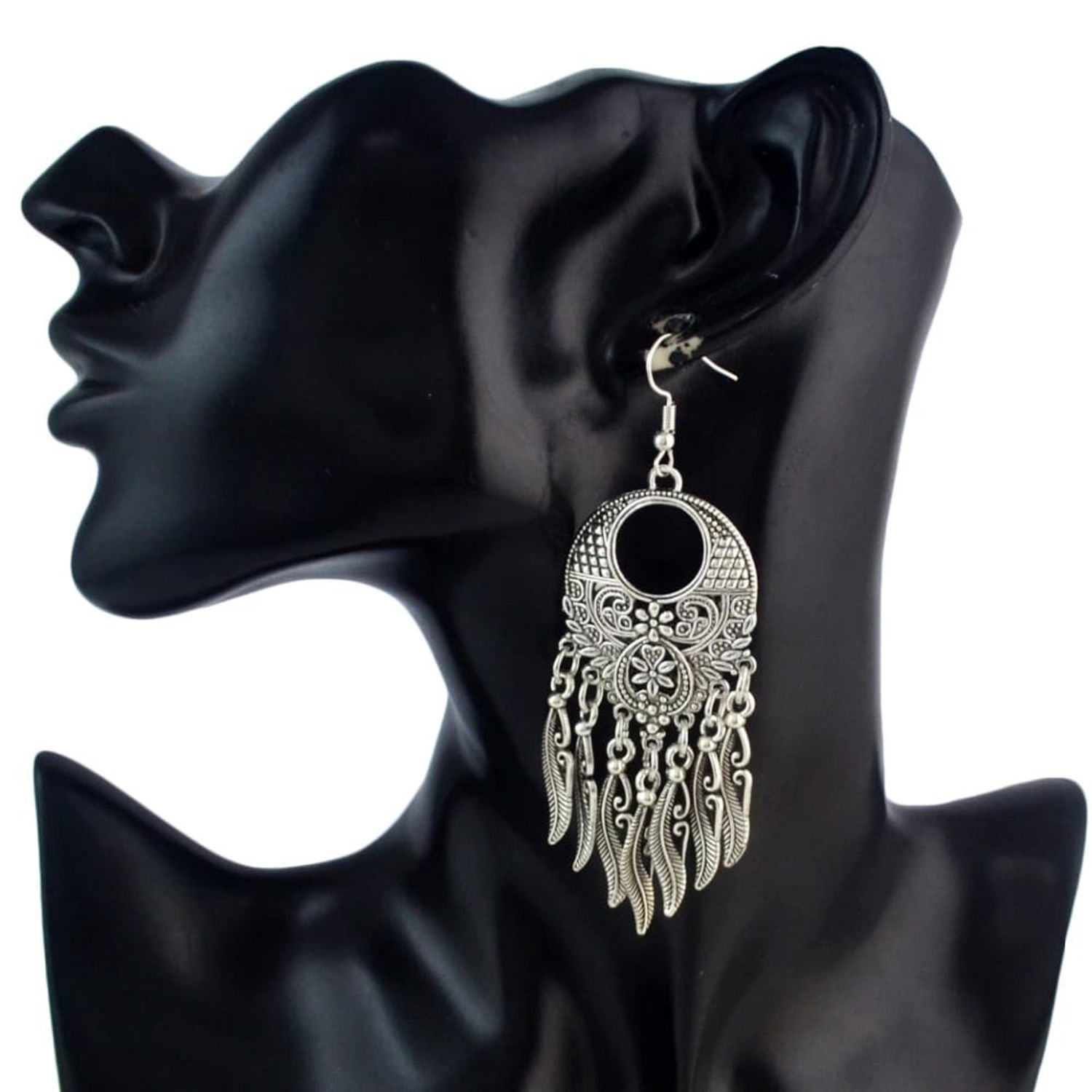 Cercei argintii, stil boho, cu pene metalice, Ringborg C25 fotografia produsului View 2 L