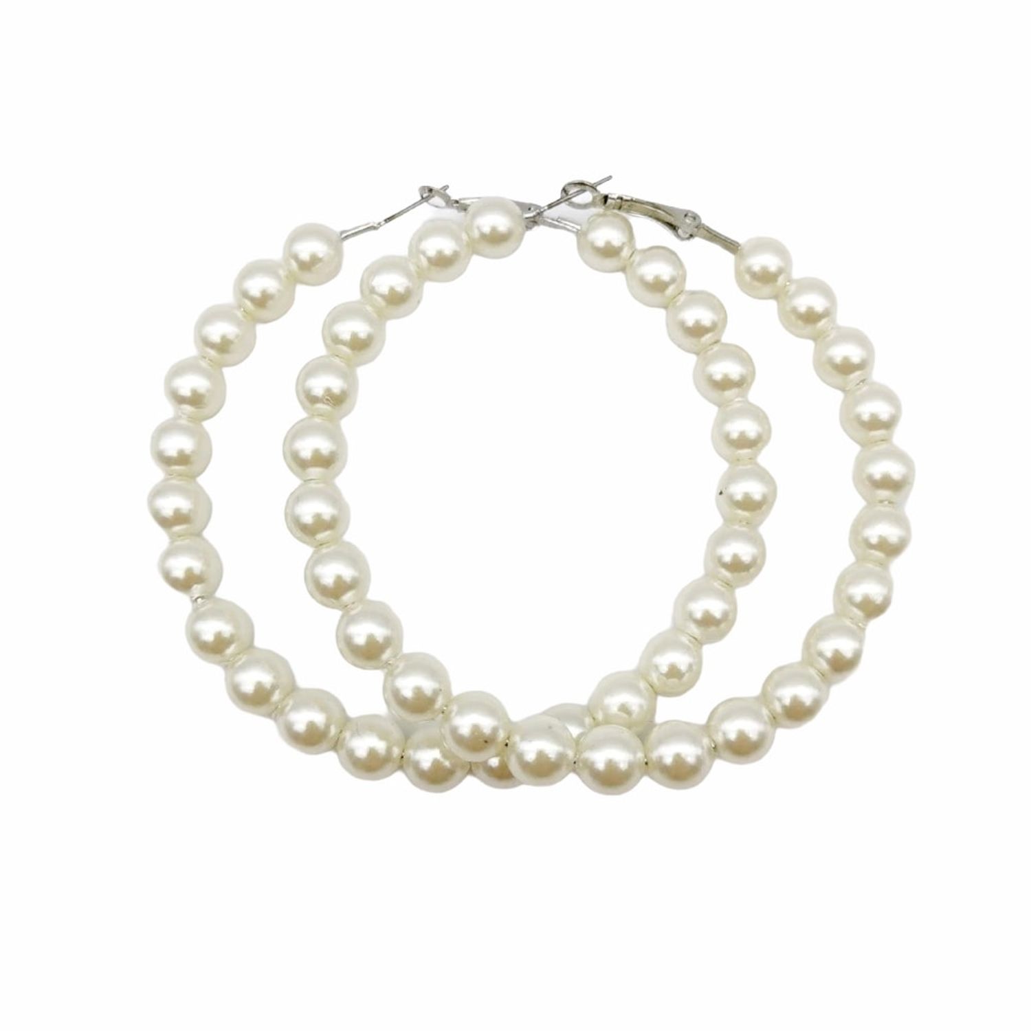 Cercei hoop, argintii, cu perle, Vallmo C8 fotografia produsului