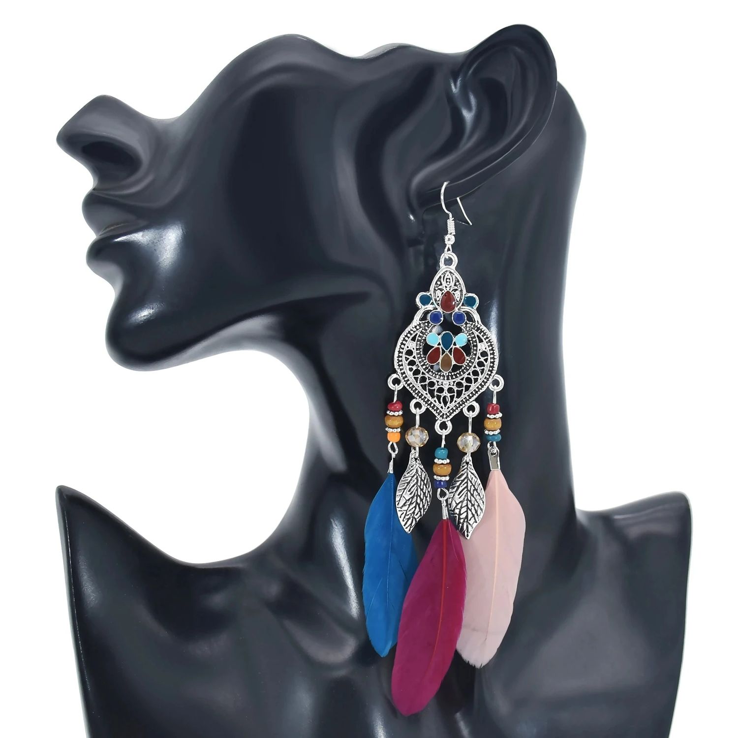 Cercei argintii, cu pene, stil hippie, Aliana C25 fotografia produsului View 2 L