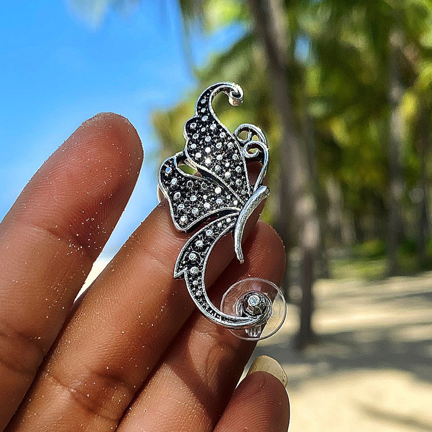 Cercel argintiu, ear cuff, forma de floare, Dino C9 fotografia produsului View 2 L