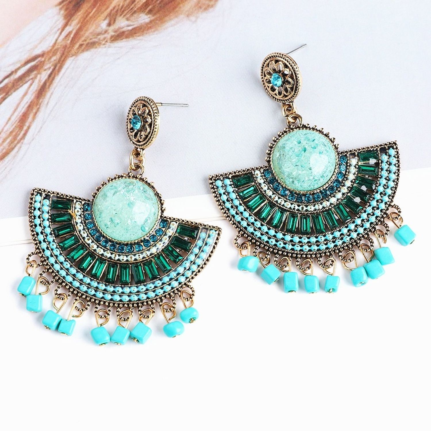 Cercei aurii, cu pietre turquoise, Sophie C6 fotografia produsului View 3 L