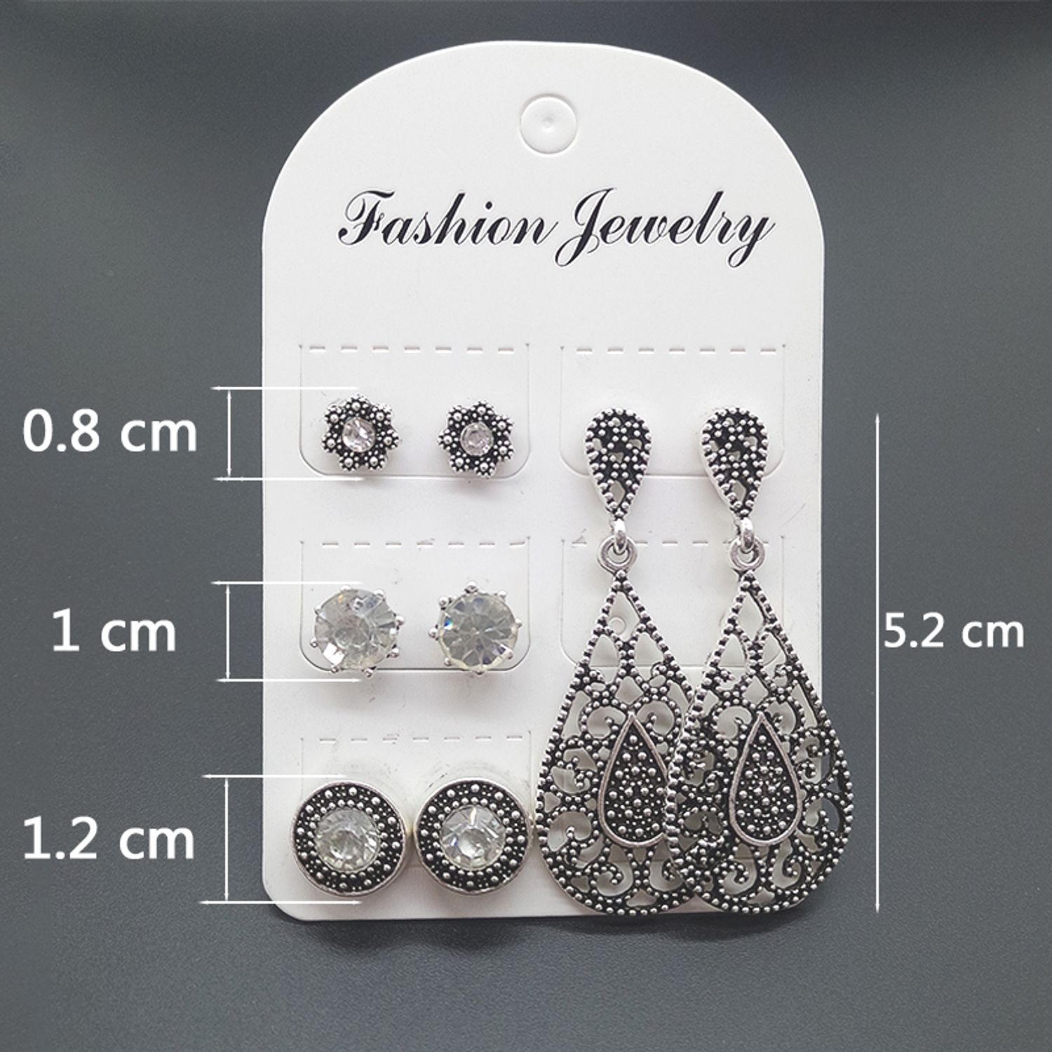Set cercei argintii, diverse forme, cu pietre, Deana C22 fotografia produsului View 3 L
