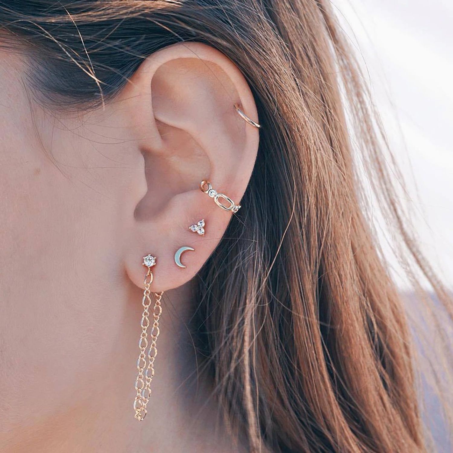 Set cercei aurii, ear cuff, cu pietre, Davina C23 fotografia produsului