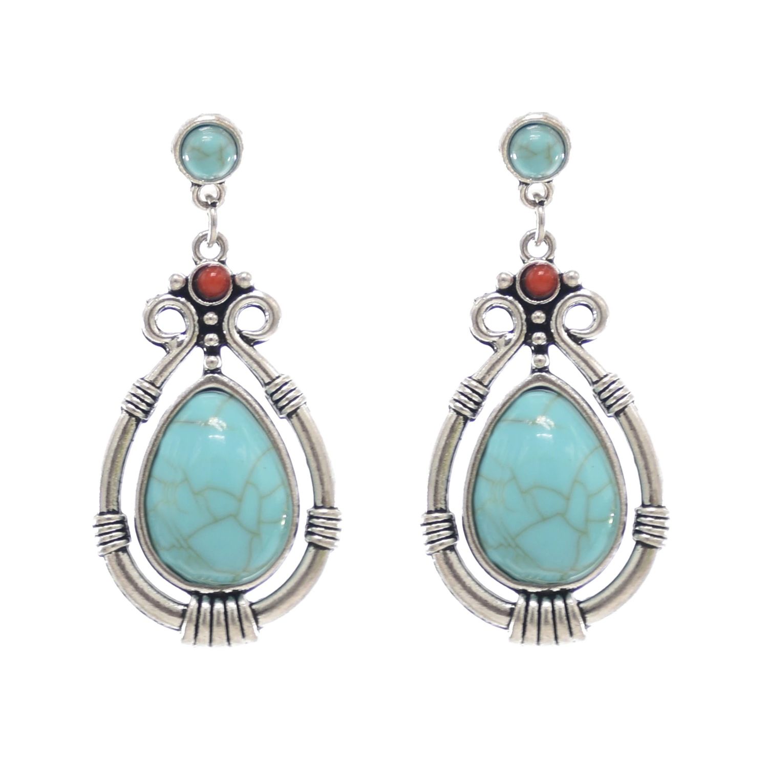 Cercei argintii, cu pietre turquoise, Flora C14 fotografia produsului