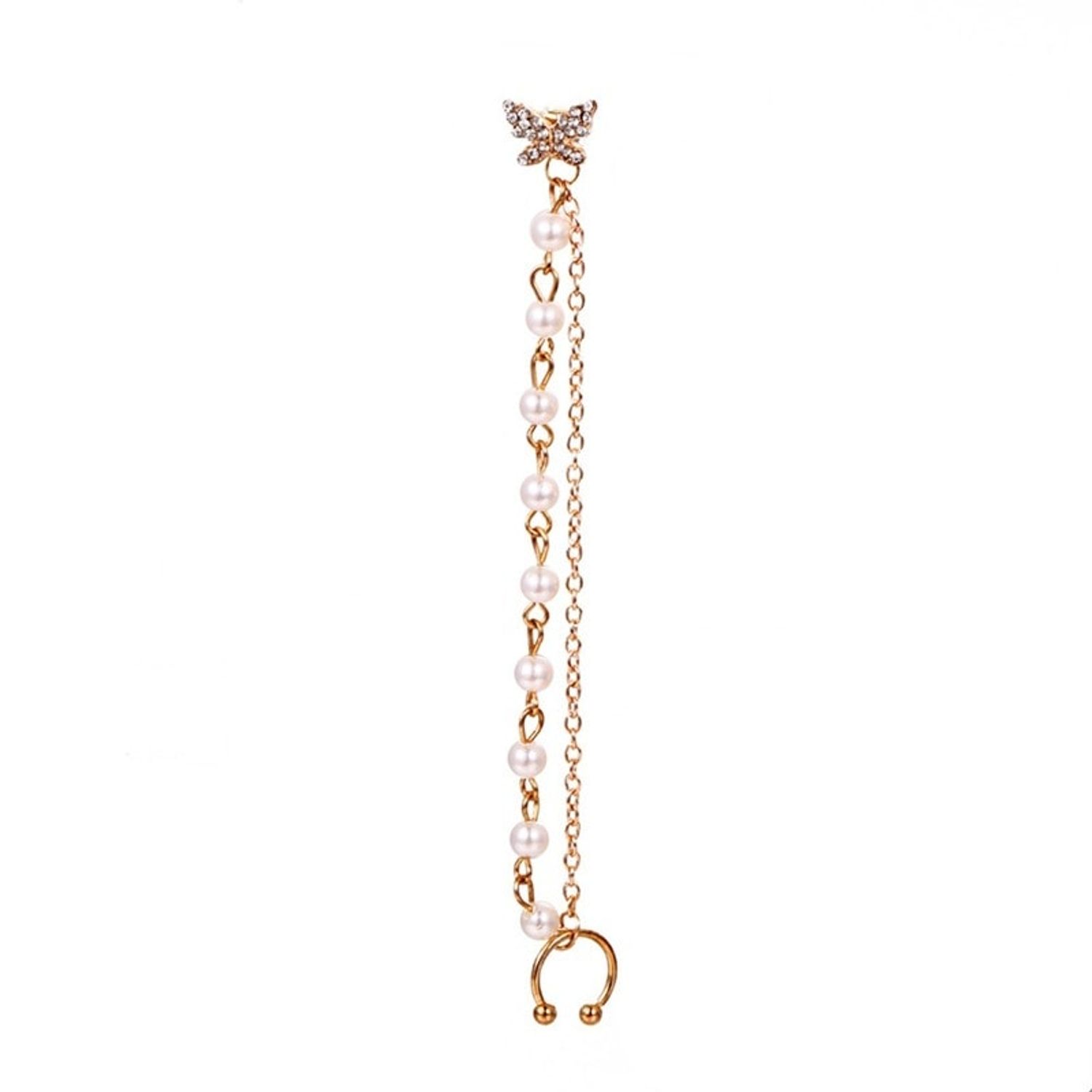 Cercel ear cuff, auriu, cu fluture, pietre si perle, Rozalia C5 fotografia produsului View 2 L