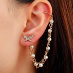 Cercel ear cuff, auriu, cu fluture, pietre si perle, Rozalia C5 fotografia produsului