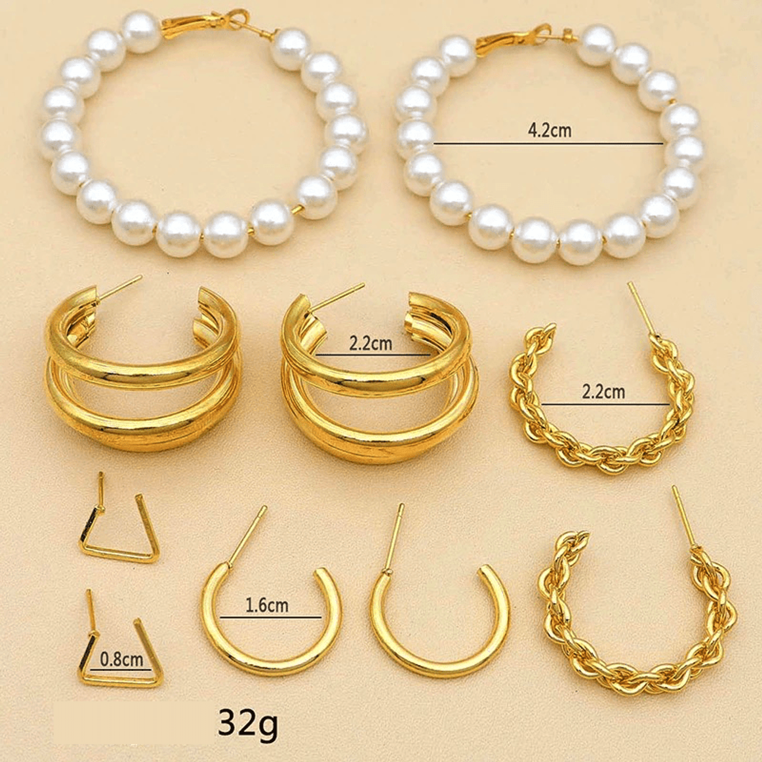 Set cercei, aurii, forme diverse, cu perle, Sanja C27 fotografia produsului View 5 L