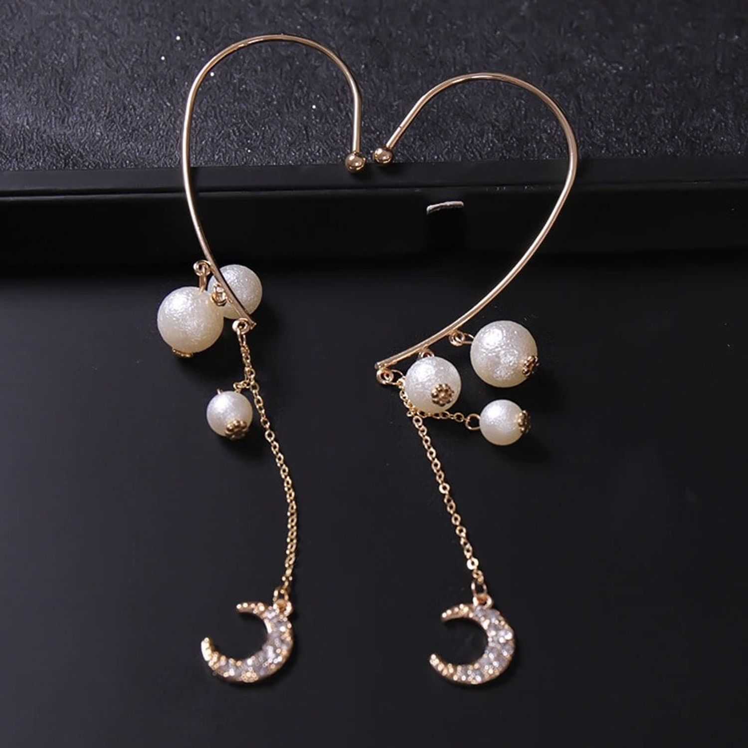 Cercei aurii, ear cuff, lungi, cu perle, Sissy C14 fotografia produsului View 4 L