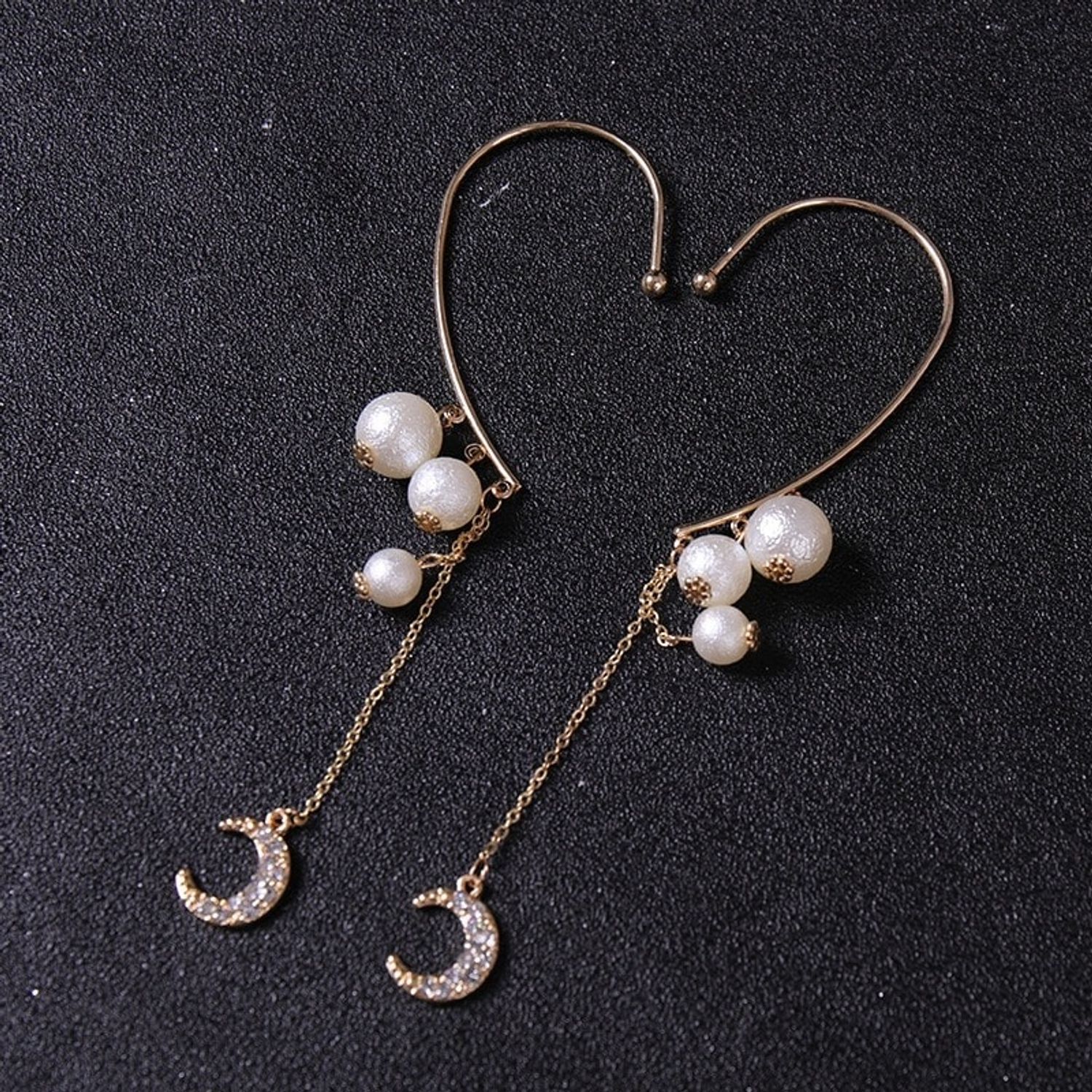 Cercei aurii, ear cuff, lungi, cu perle, Sissy C14 fotografia produsului