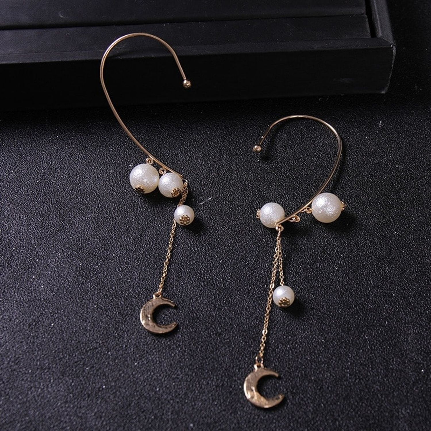Cercei aurii, ear cuff, lungi, cu perle, Sissy C14 fotografia produsului View 6 L