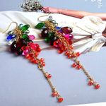 Cercei aurii, lungi, cu cristale multicolore, Vera C2 fotografia produsului View 3 S
