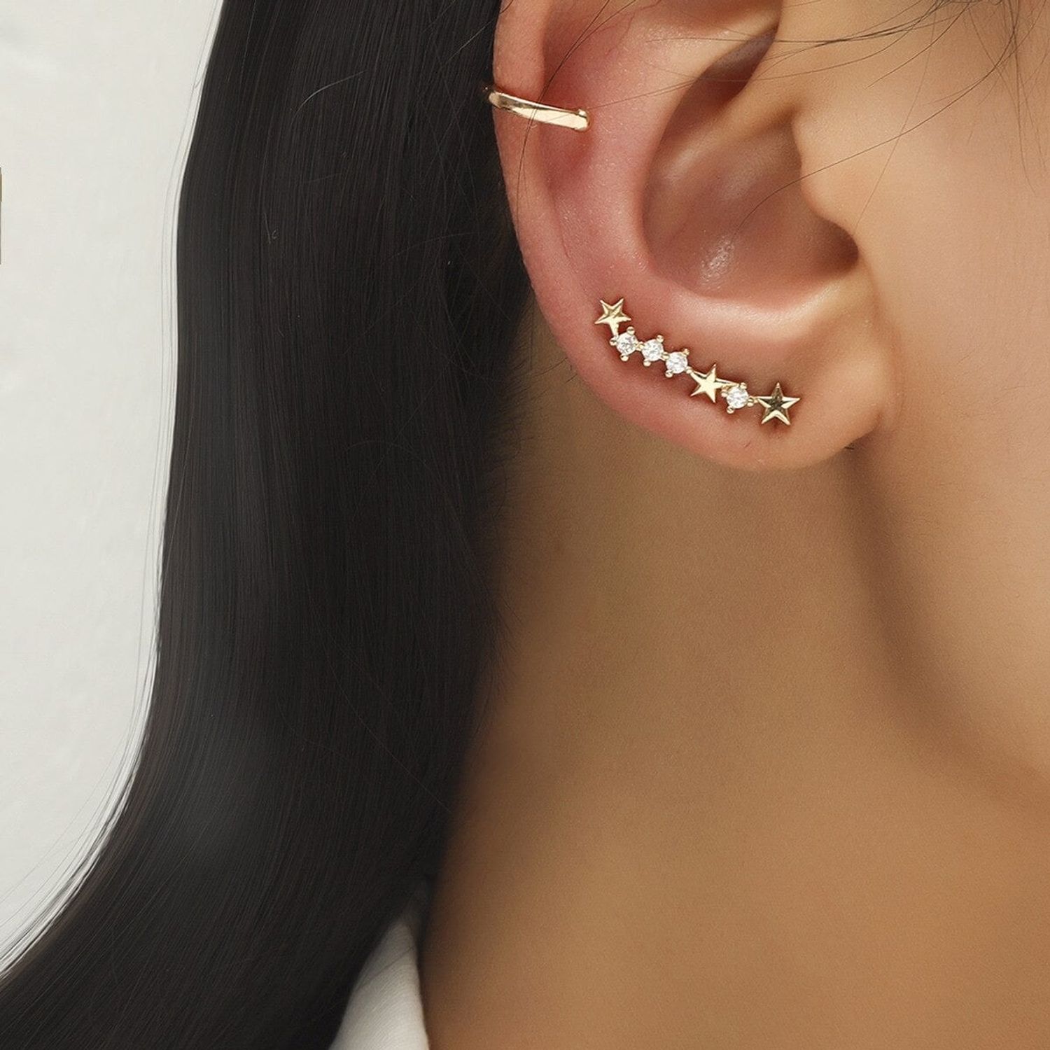 Set 2 cercei aurii, ear cuff, cu pietre, Paloma C21 fotografia produsului