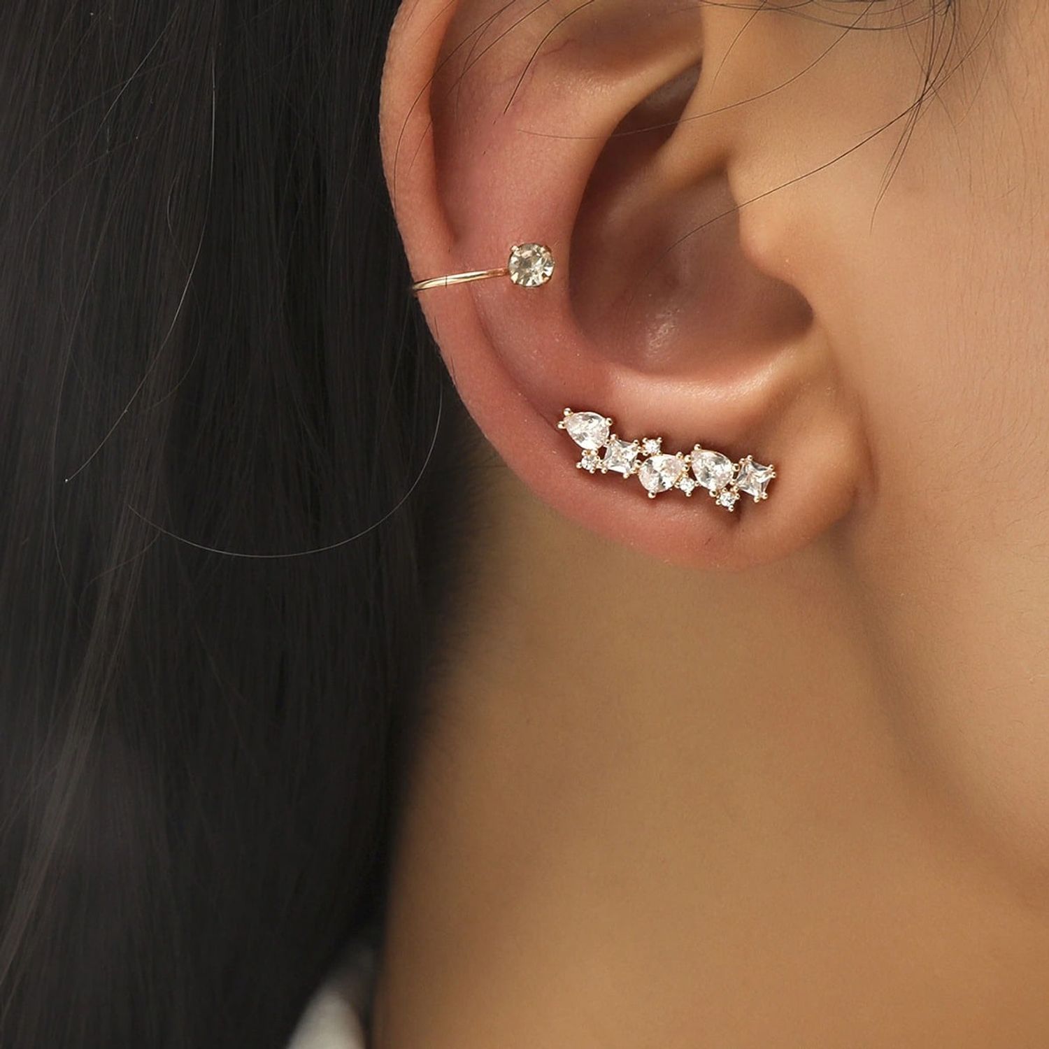 Set 2 cercei aurii, ear cuff, cu pietre, Olena C20 fotografia produsului