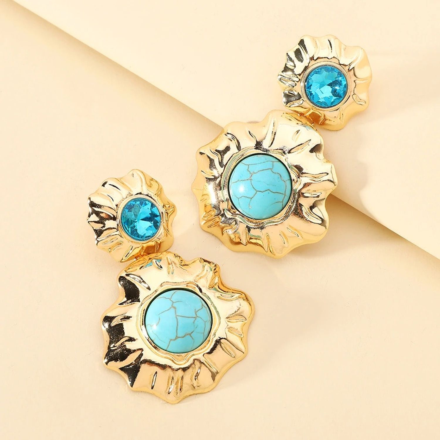 Cercei aurii, cu pietre turquoise, Rayna C8 fotografia produsului View 2 L