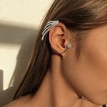 Cercel ear cuff, argintiu, cu pietre si aripi, Caitlin C4 fotografia produsului View 2 S