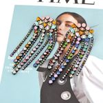 Cercei argintii, lungi, cu franjuri si pietre multicolore, Cesar C3 fotografia produsului View 5 S