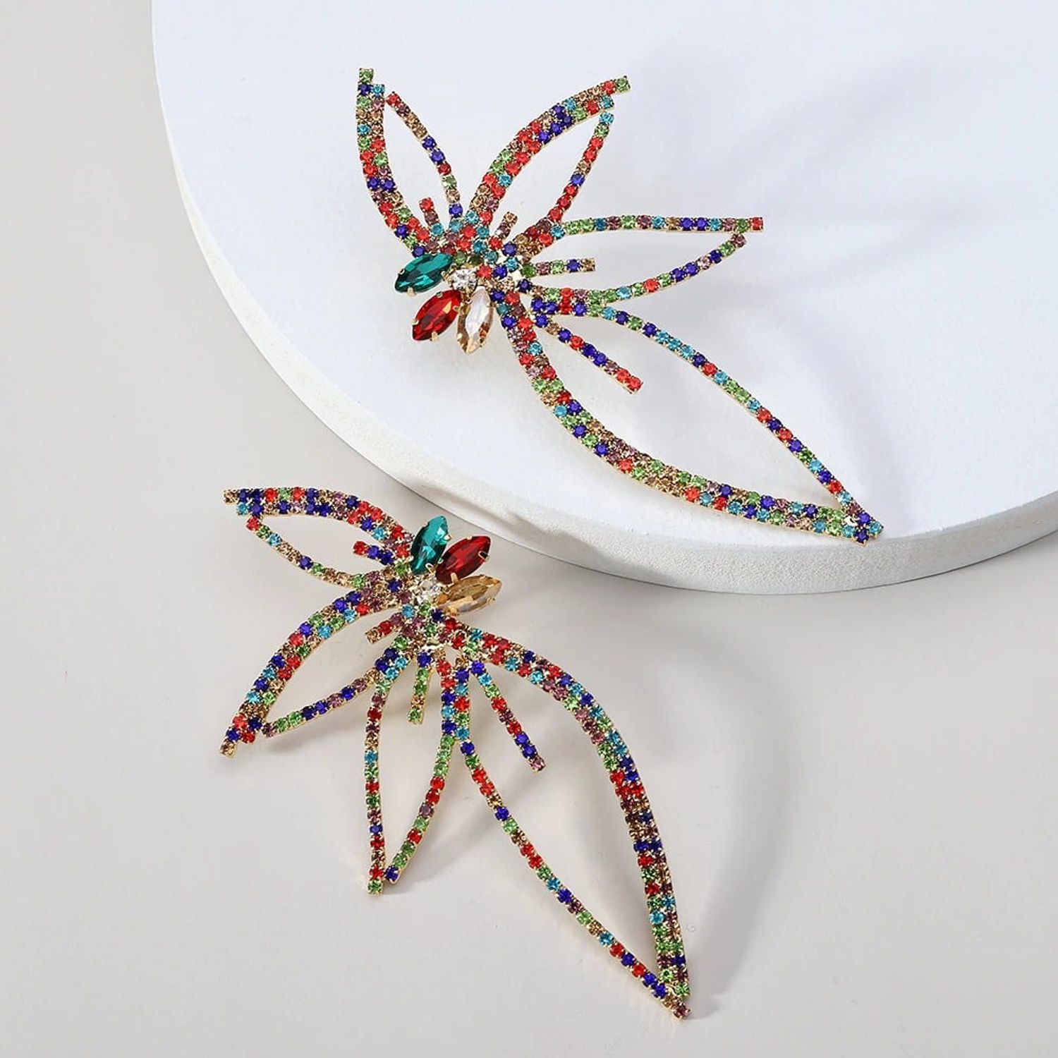 Cercei aurii, forma de floare, cu pietre multicolore, Fabine C10 fotografia produsului View 2 L