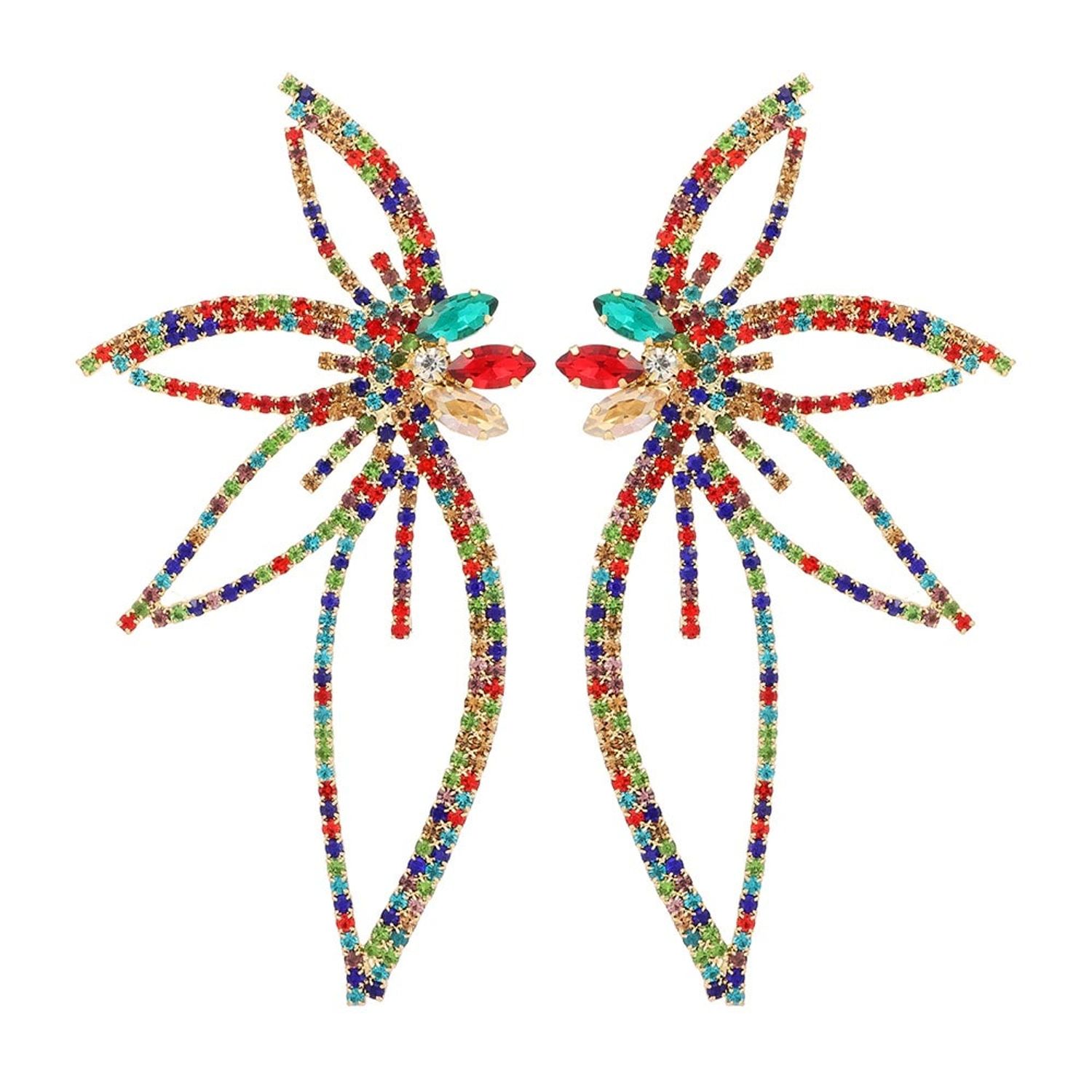 Cercei aurii, forma de floare, cu pietre multicolore, Fabine C10 fotografia produsului