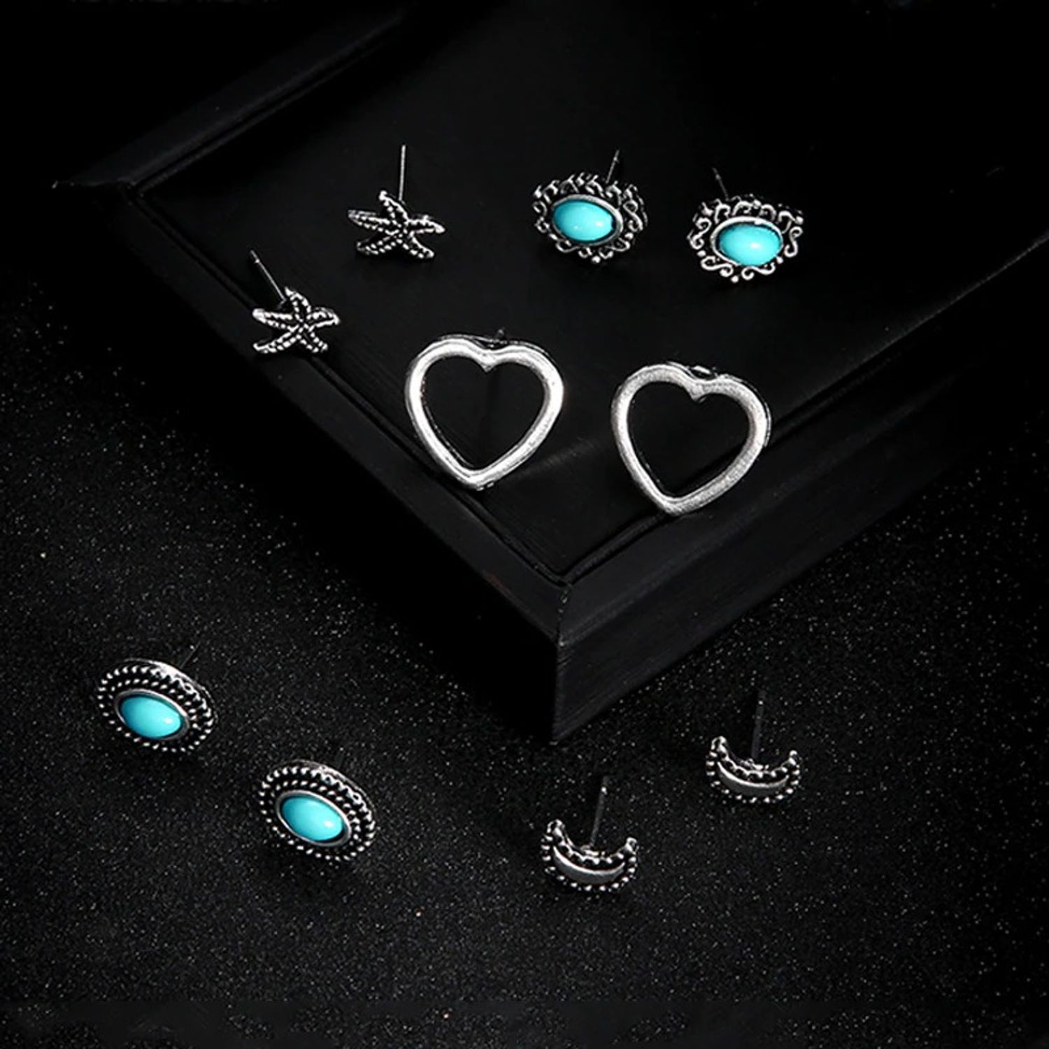 Set cercei argintii, cu pietre turquoise, Jonita C20 fotografia produsului View 3 L