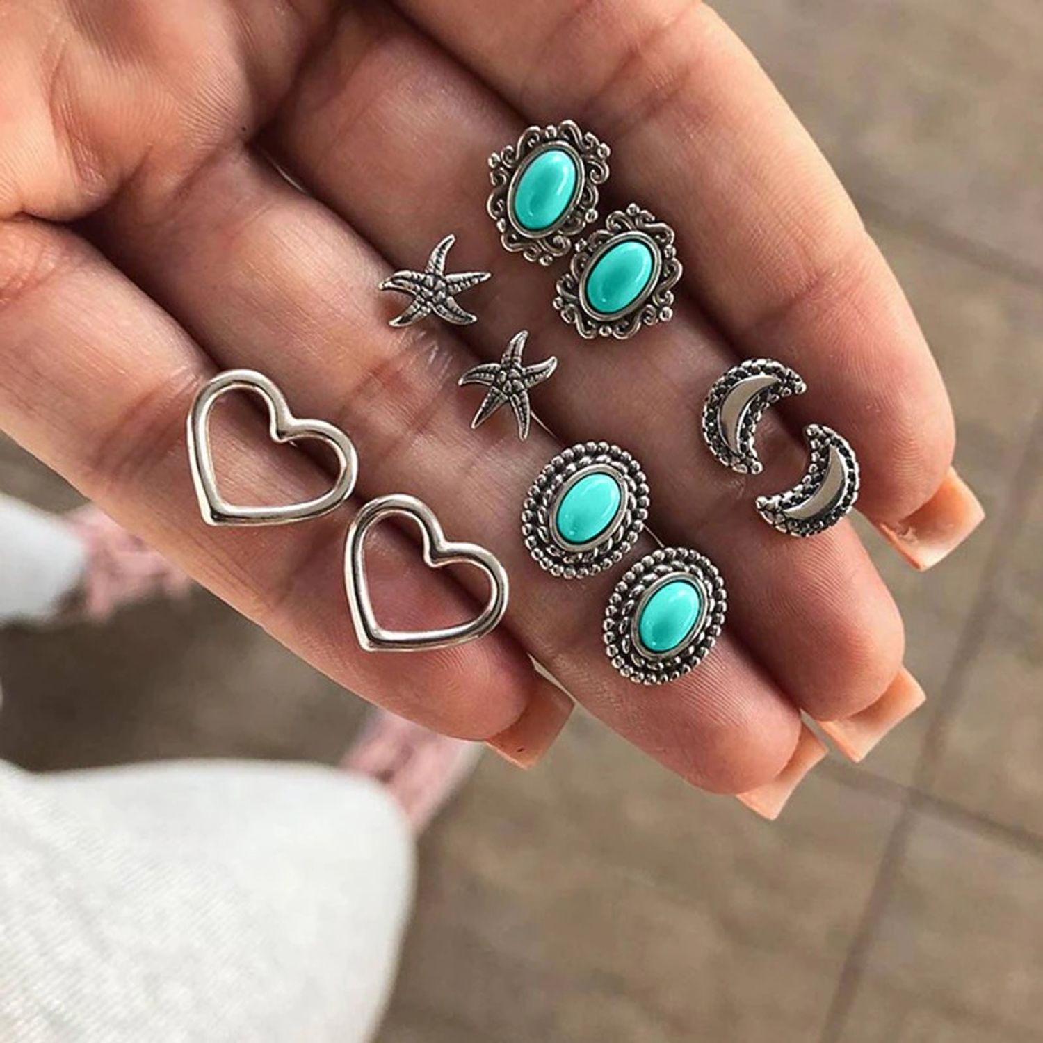 Set cercei argintii, cu pietre turquoise, Jonita C20 fotografia produsului