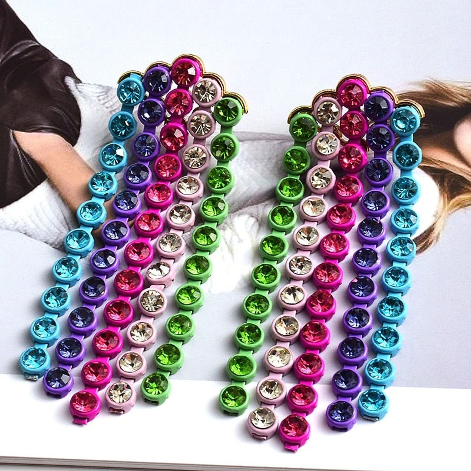 Cercei multicolori, lungi, cu pietre, Verone C3 fotografia produsului View 2 L
