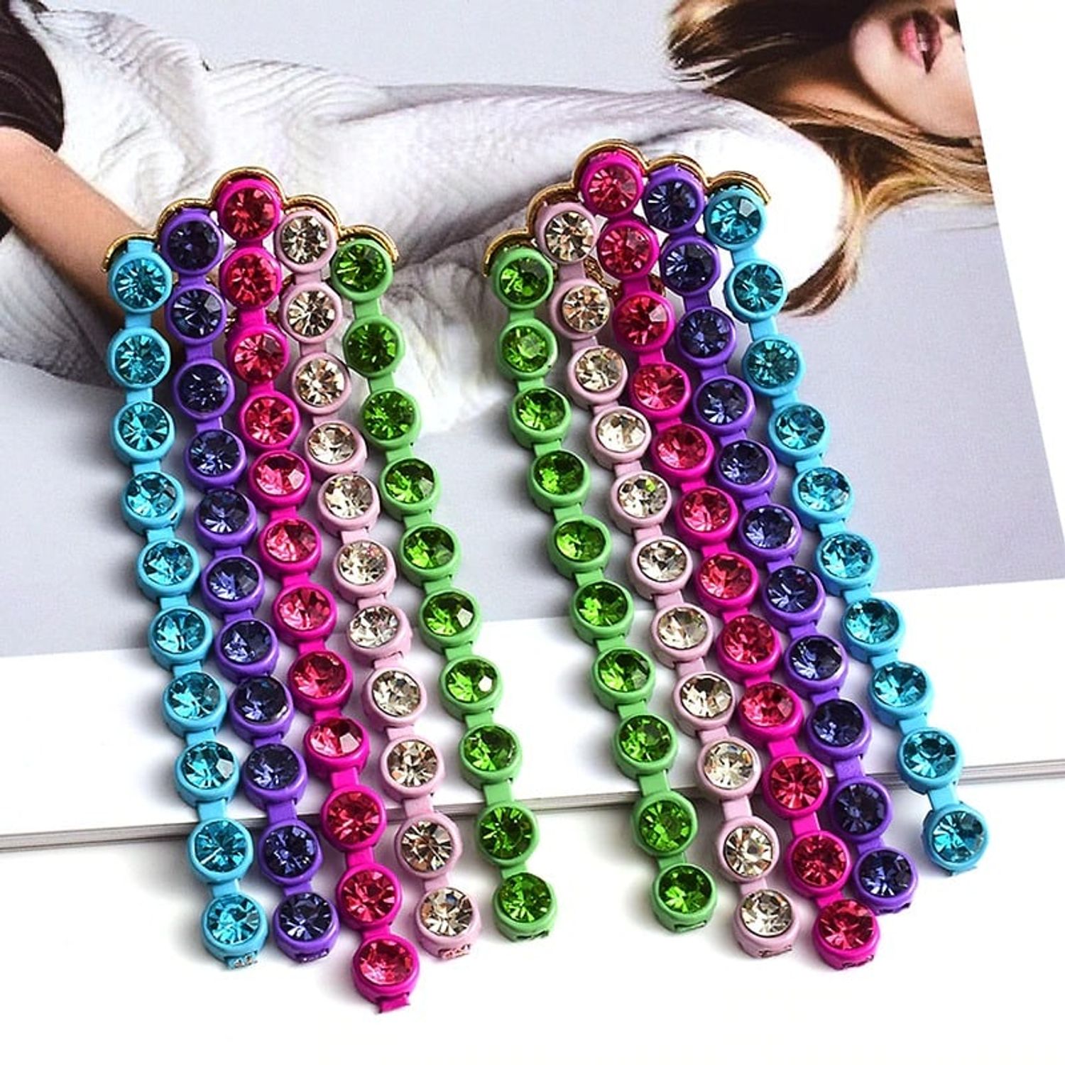 Cercei multicolori, lungi, cu pietre, Verone C3 fotografia produsului View 4 L
