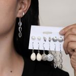 Set 6 perechi de cercei, argintii, cu scoici, Asmine C28 fotografia produsului