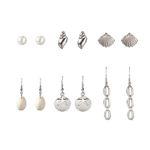 Set 6 perechi de cercei, argintii, cu scoici, Asmine C28 fotografia produsului View 2 S