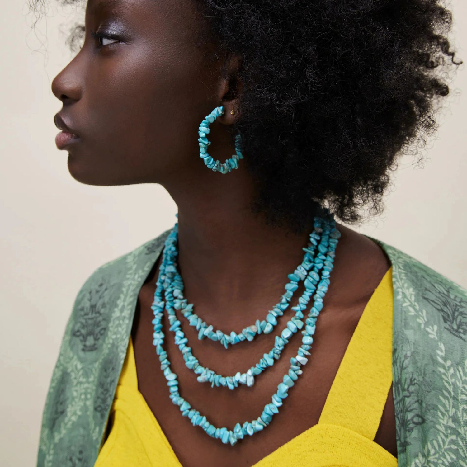 Colier in 3 straturi, cu pietre turquoise, Edith C8 fotografia produsului View 10 L