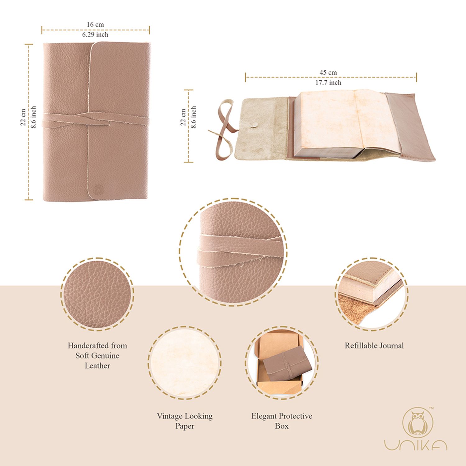 Jurnal piele naturala Vintage, Unika, nude rose fotografia produsului View 5 L