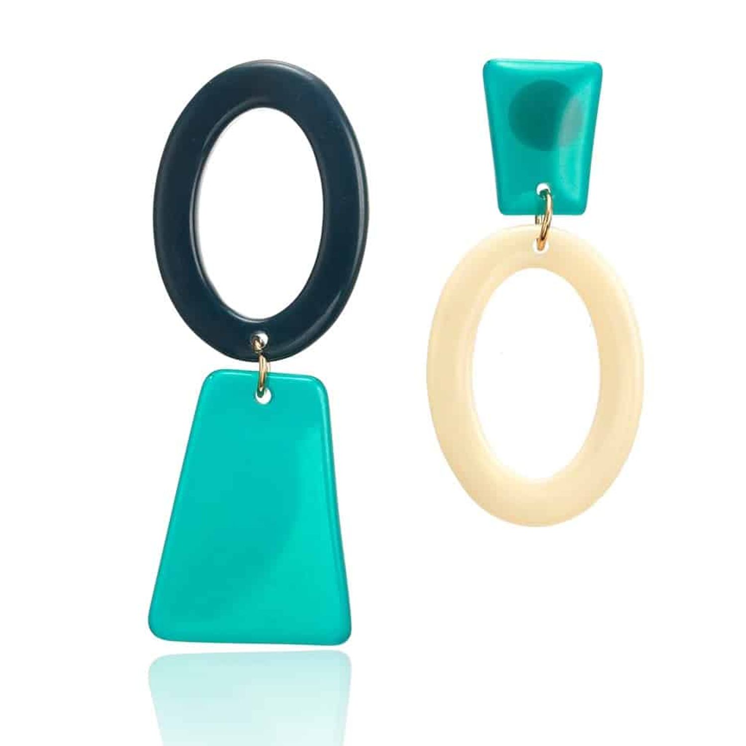 Cercei asimetrici, forme geometrice, turquoise, Maude C9 OUT fotografia produsului