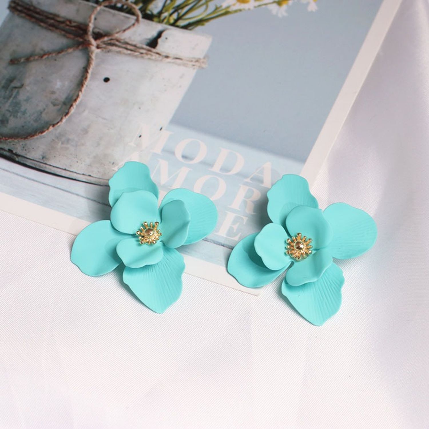 Cercei aurii, cu floare turquoise, Franciska C8 OUT fotografia produsului View 2 L